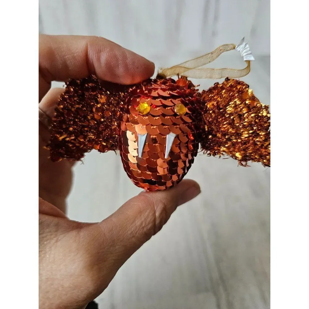 Pier 1 sequin bat Halloween ornament rare orange glitter tree‎ unique decor